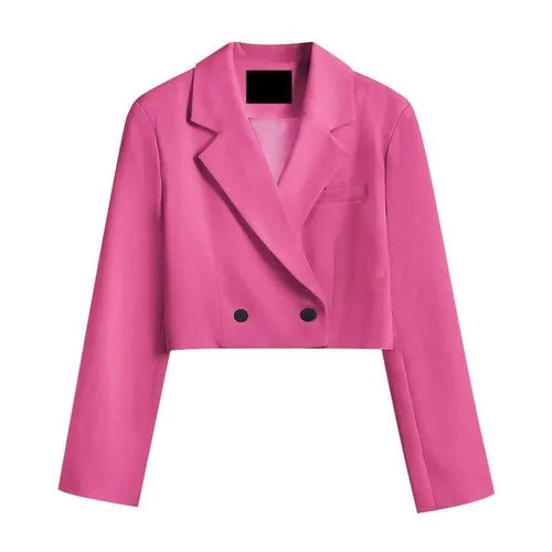 Cropped blazer for women – trendy Korean style notched slim fit chic solid color fashion suit outwear rose