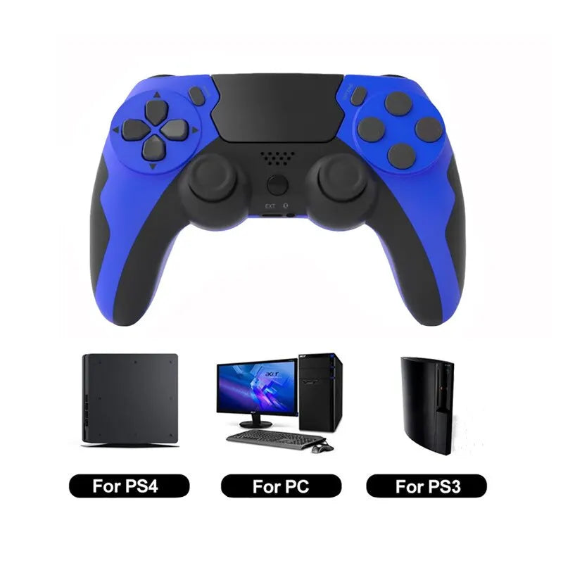 GAMINJA P48 wireless game controller with six-axis gyroscope and dual vibration for PS4, PS3, and PC gaming- blue black