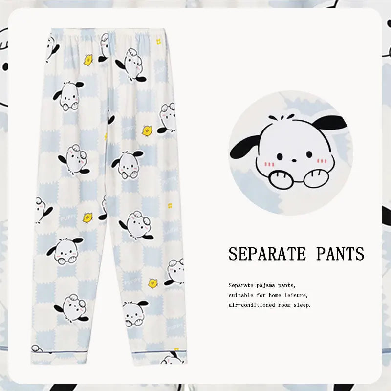 Pajama pants with cartoon cow design on a white background