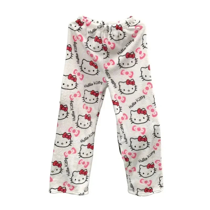 Hello Kitty Fleece Coral Pajama Pants -white pink