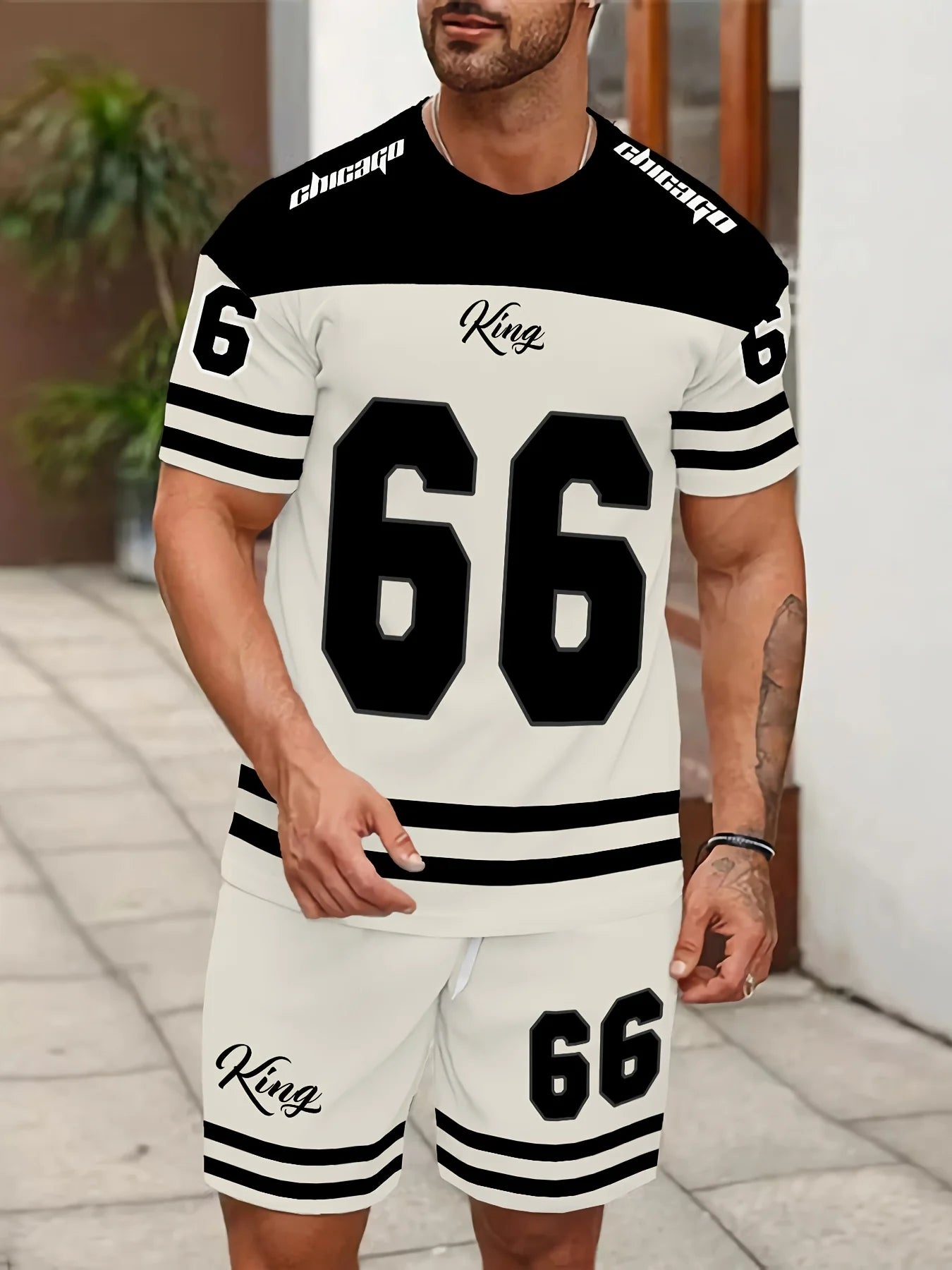 Men's set No. 66 letter print T-shirt and short. - set4