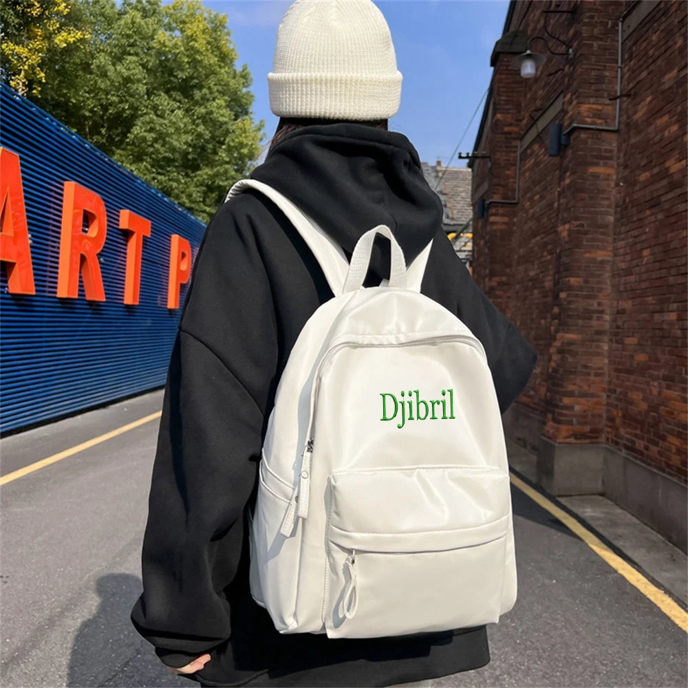 Embroidered Name Retro High School Student PU Bag   - White