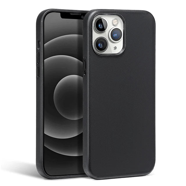 Luxury leather magnetic iPhone case with MagSafe and animated design for iPhone 15 14 13 Pro Max Plus Mini - black