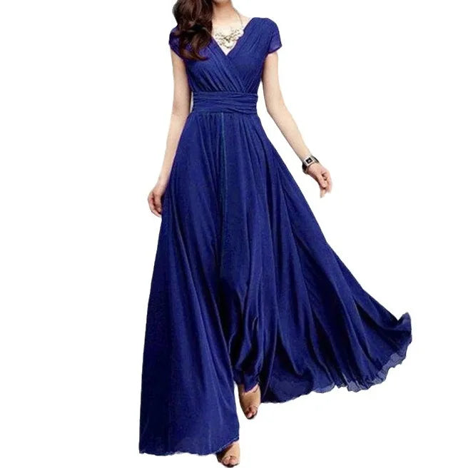 Long blue dress on a white background