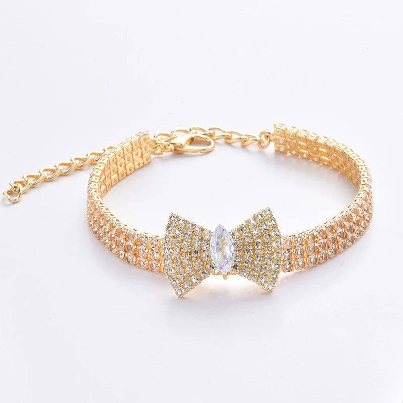 Pet Accessories Zircon Bow - gold-2