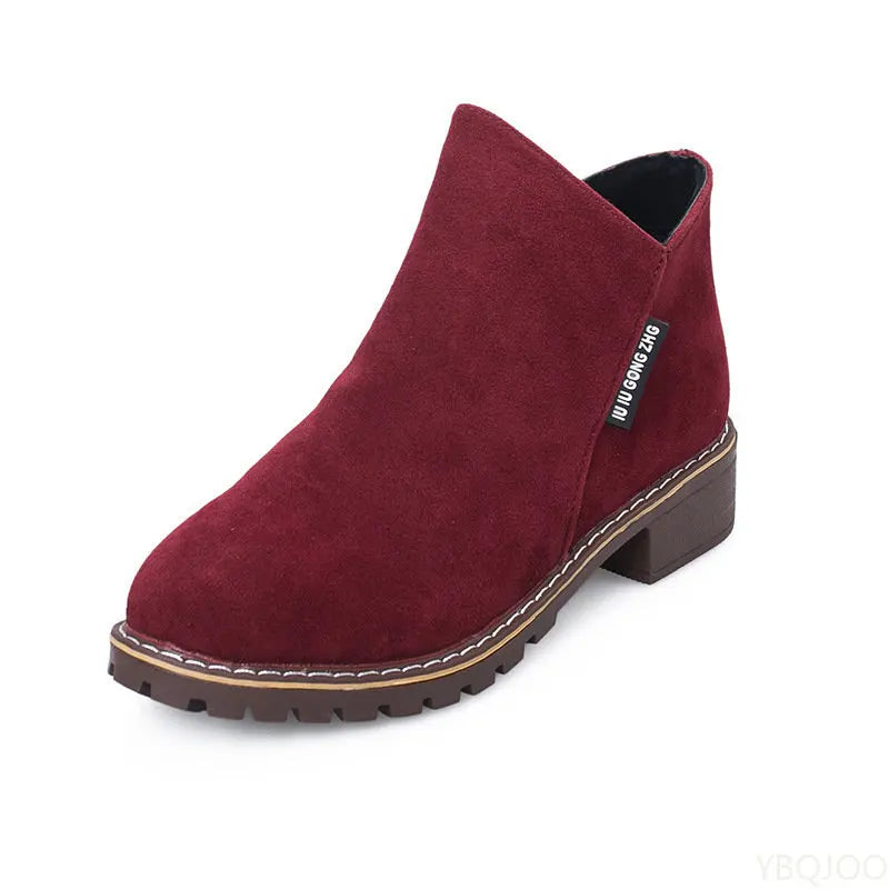 Women Fashion Thick Sole Ankle Boots - 6. Burgendy