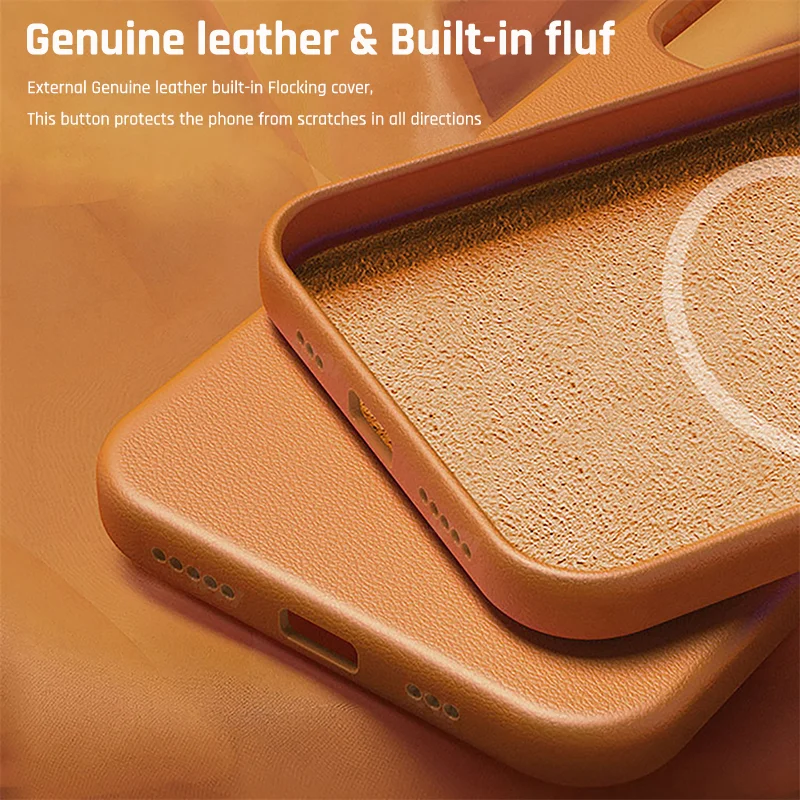 Luxury leather magnetic iPhone case with MagSafe and animated design for iPhone 15 14 13 Pro Max Plus Mini -genuine leather