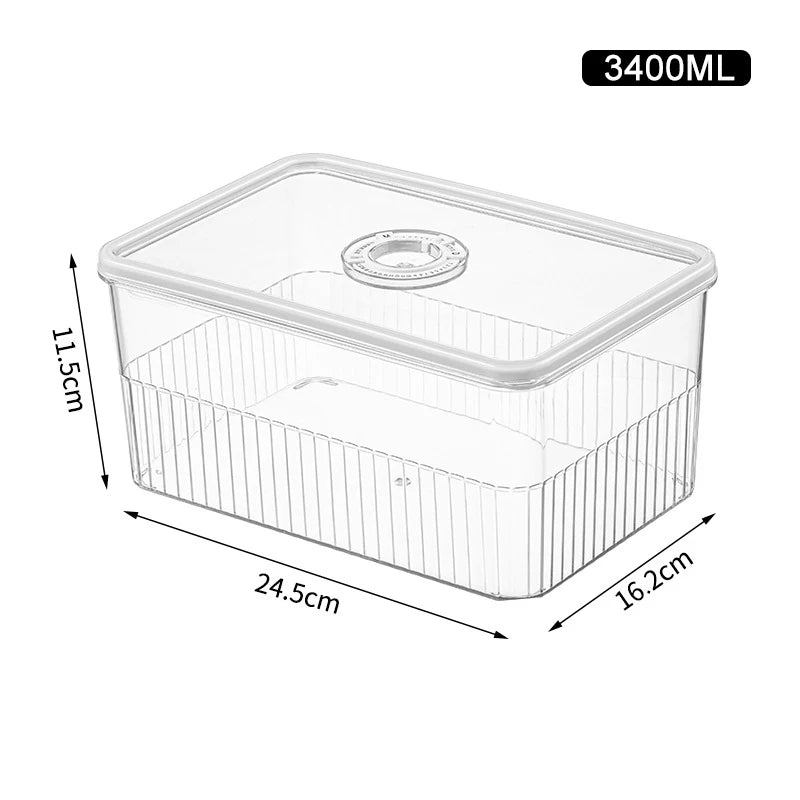 Transparent fridge food storage container for fruits, vegetables, and kitchen organization 3400ML
