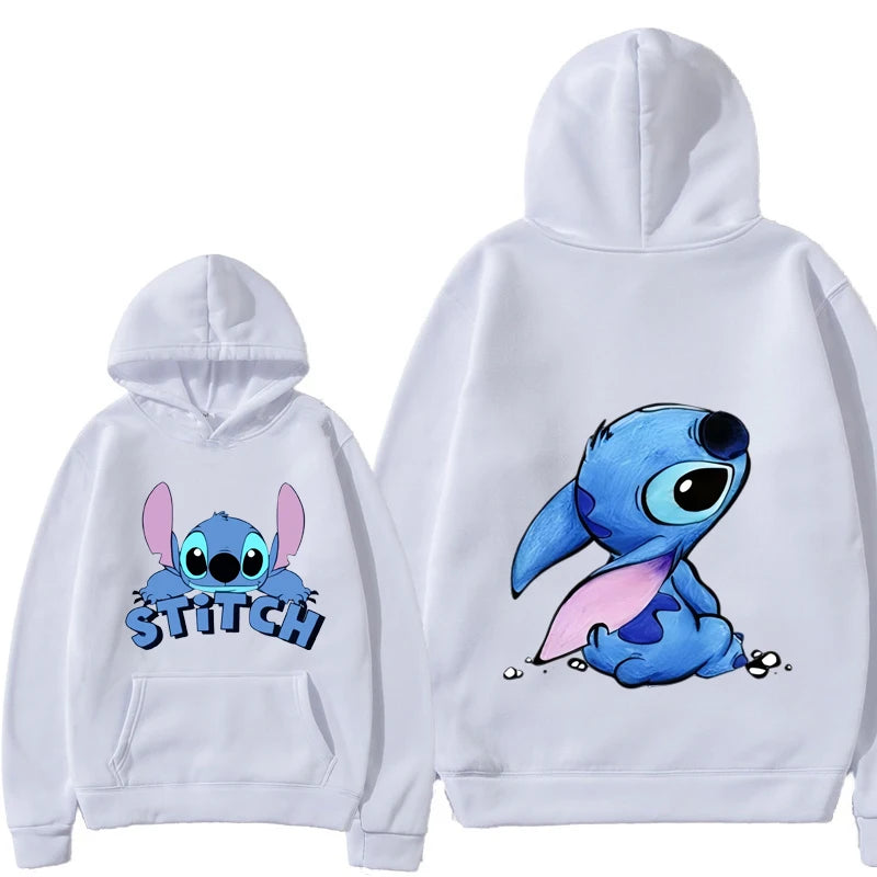 White hoodie with cartoon character design on a white background