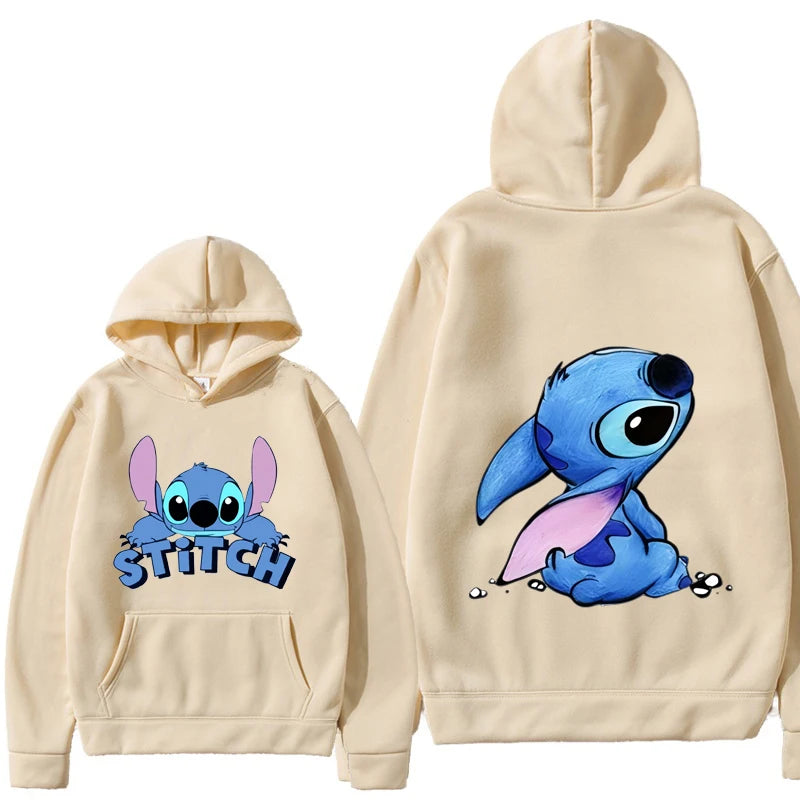 Beige hoodie with cartoon character on front and back