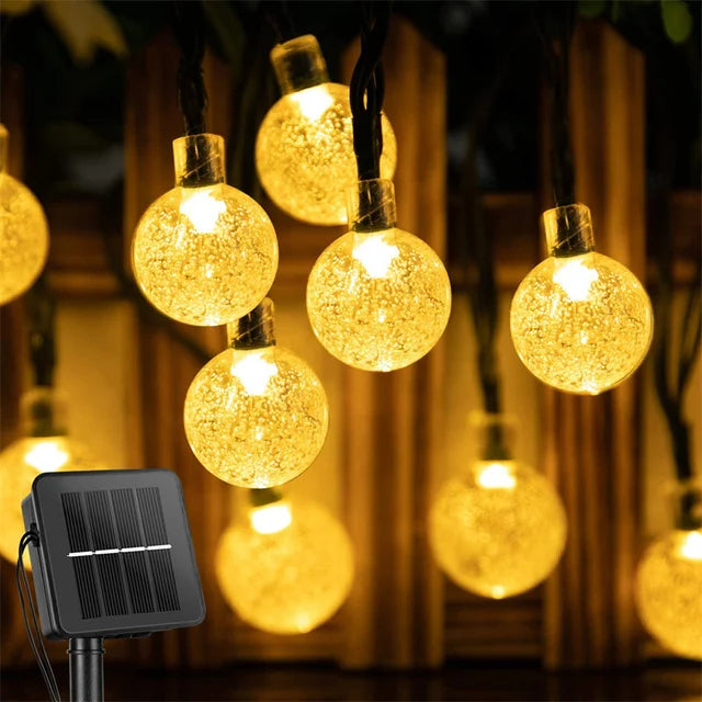 200 LED waterproof solar crystal globe string lights for outdoor garden, patio, or Christmas decoration.yellow 02