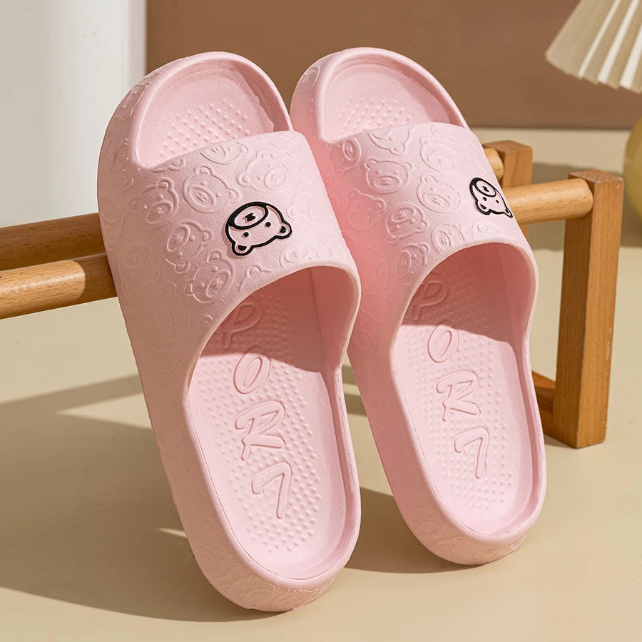 Little Bear print non-slip indoor bathroom slippers for men and women, soft summer fashion casual sandals pink 3