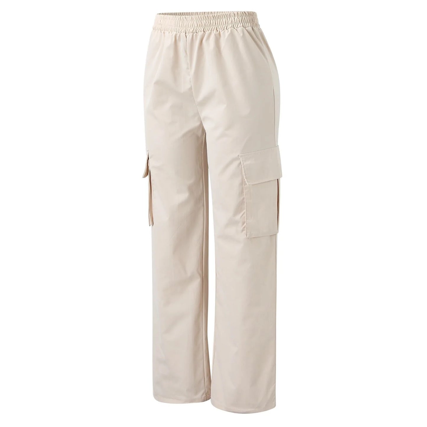Fashion women’s baggy joggers pants, casual chic straight cargo pants, elastic high waist oversized trousers for commuting beige