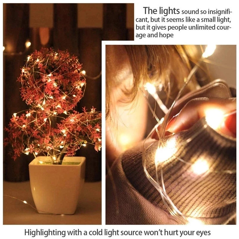 Led Strings Copper Wire 3XAA Battery Operated Christmas Wedding Party Decoration 2M 5M 10M 100LED String Fairy Lights