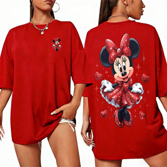 Women’s 100% cotton Mickey Mouse printed T‑shirt in summer casual style red