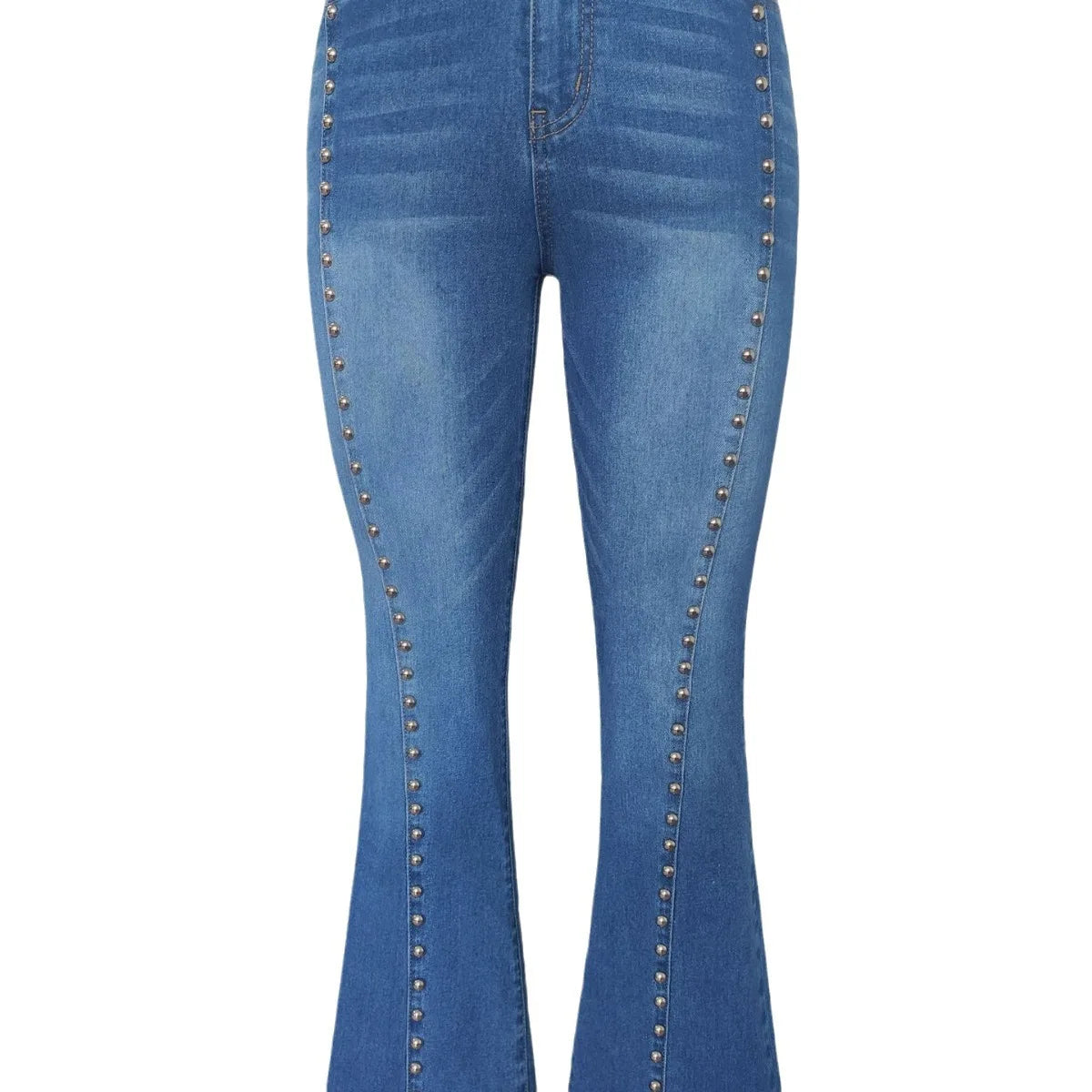 2026 Denim Flare Pants Women Jeans Boot Cut Streetwear Rivet Pockets Button High Waist Stretch Distressed Washed Skinny Trousers