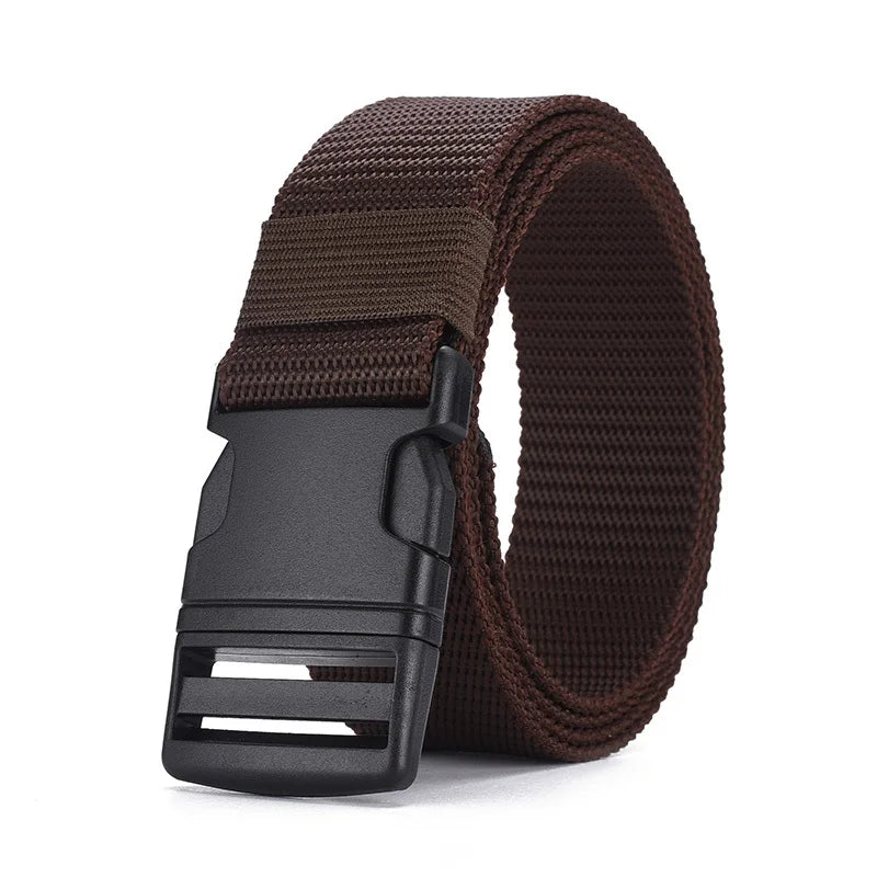 Men’s imitation nylon tactical belt with plastic buckle for outdoor work - brown