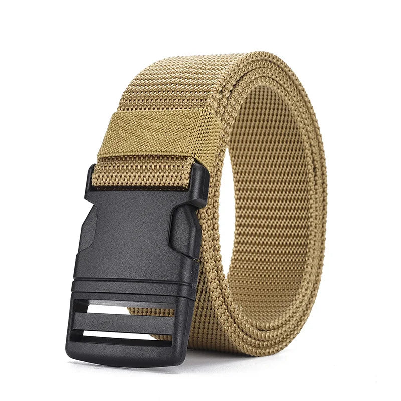 Men’s imitation nylon tactical belt with plastic buckle for outdoor work - khaki