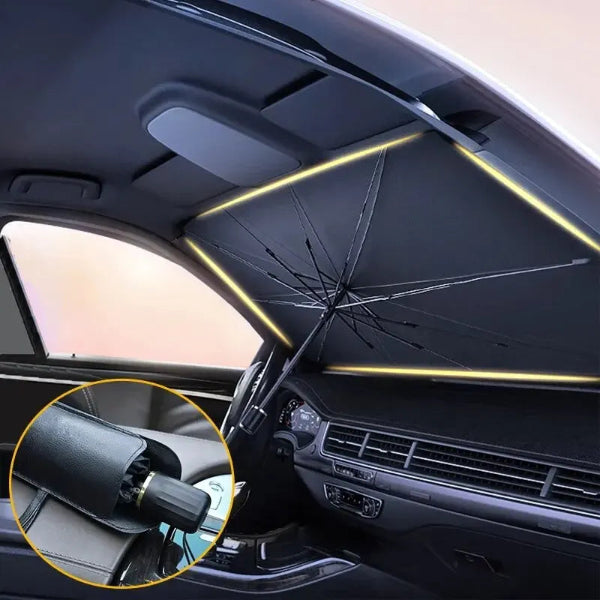 Foldable car sunshade umbrella for windshield UV & heat protection. - 01