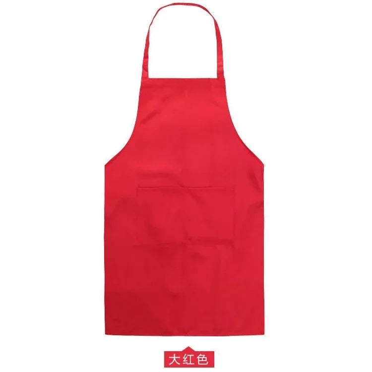 Unisex adjustable solid color cooking apron with front pocket for chefs, waiters, BBQ, kitchen, and salon use -red