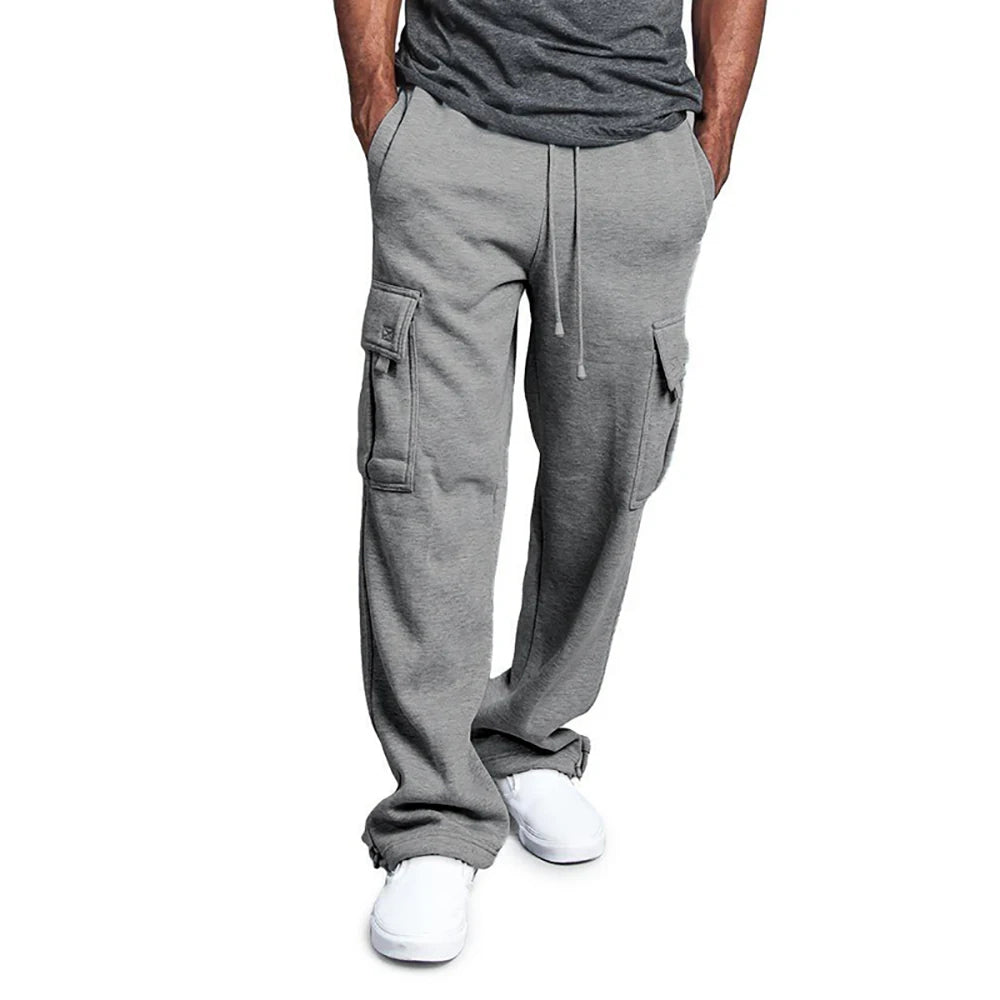 Men’s oversized straight fit jogger sweatpants with drawstring waist and multiple pockets-  gray-