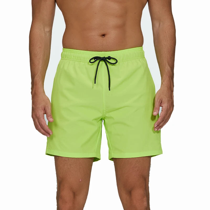 Escatch men’s quick dry swim trunks with zipper pockets and mesh lining in stylish beachwear design L green black