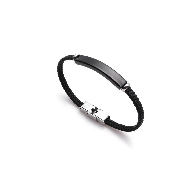 Punk Thin Custom name Leather Men Bracelet Personalized Stainless Steel Bracelets For Women Men ID Bracelet