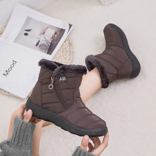 Women’s waterproof ankle boots with zipper, warm insulated winter boots for snow and cold weather, stylish and durable - 1