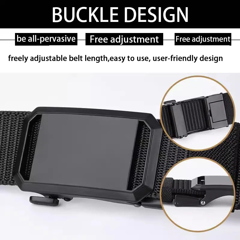 Men’s tactical nylon belt with automatic metal buckle for work and sport -  Buckle design