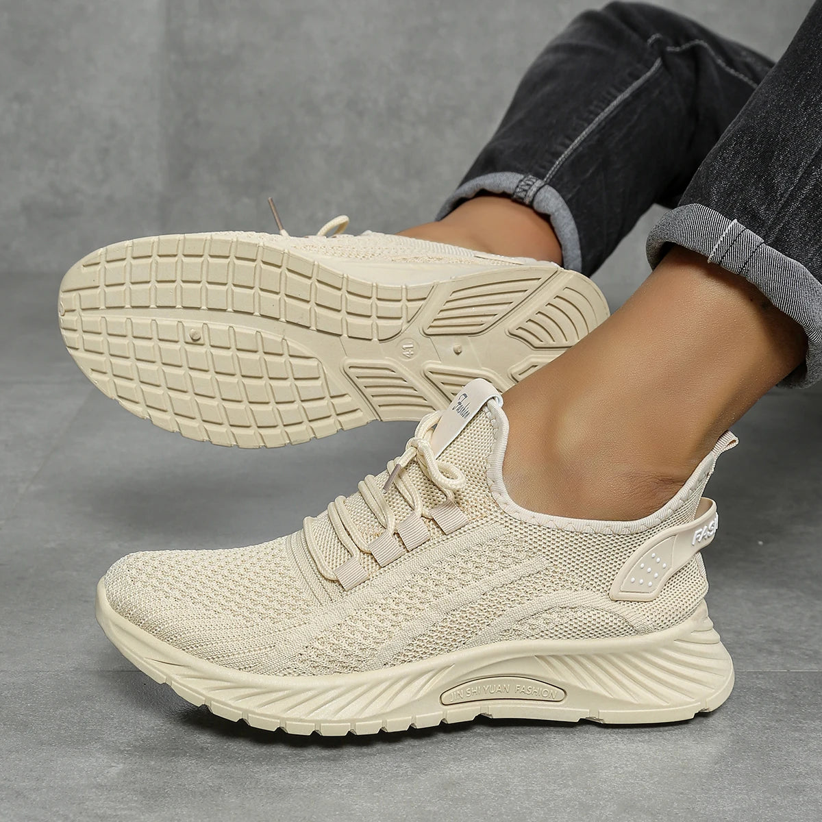 2025 fly weaving women’s fashion sneakers – breathable casual sports shoes Khaki 6