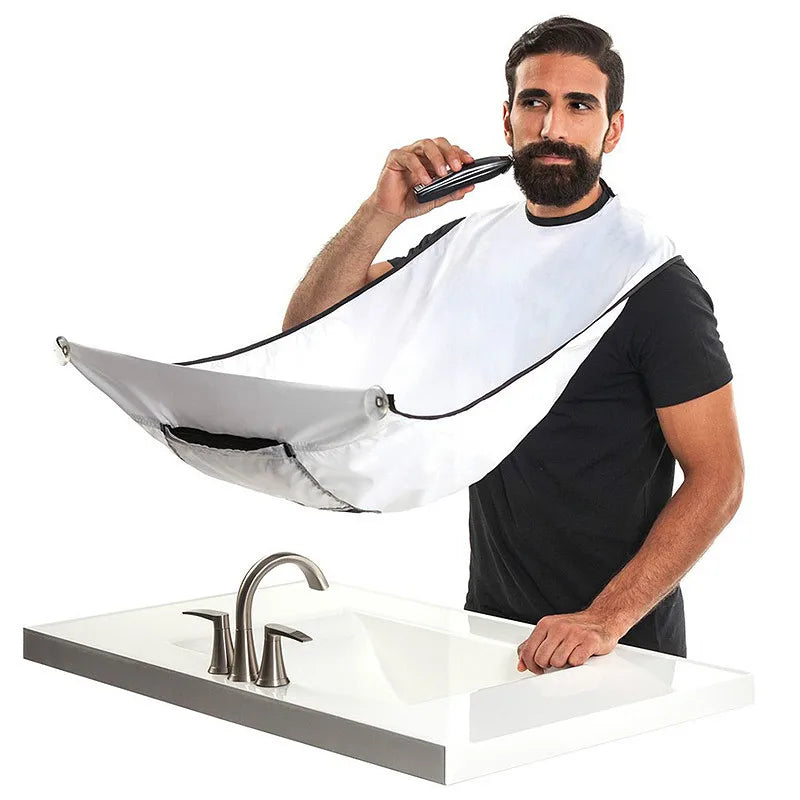 Male beard shaving apron hair catcher bib for bathroom grooming and shaving mess control - white