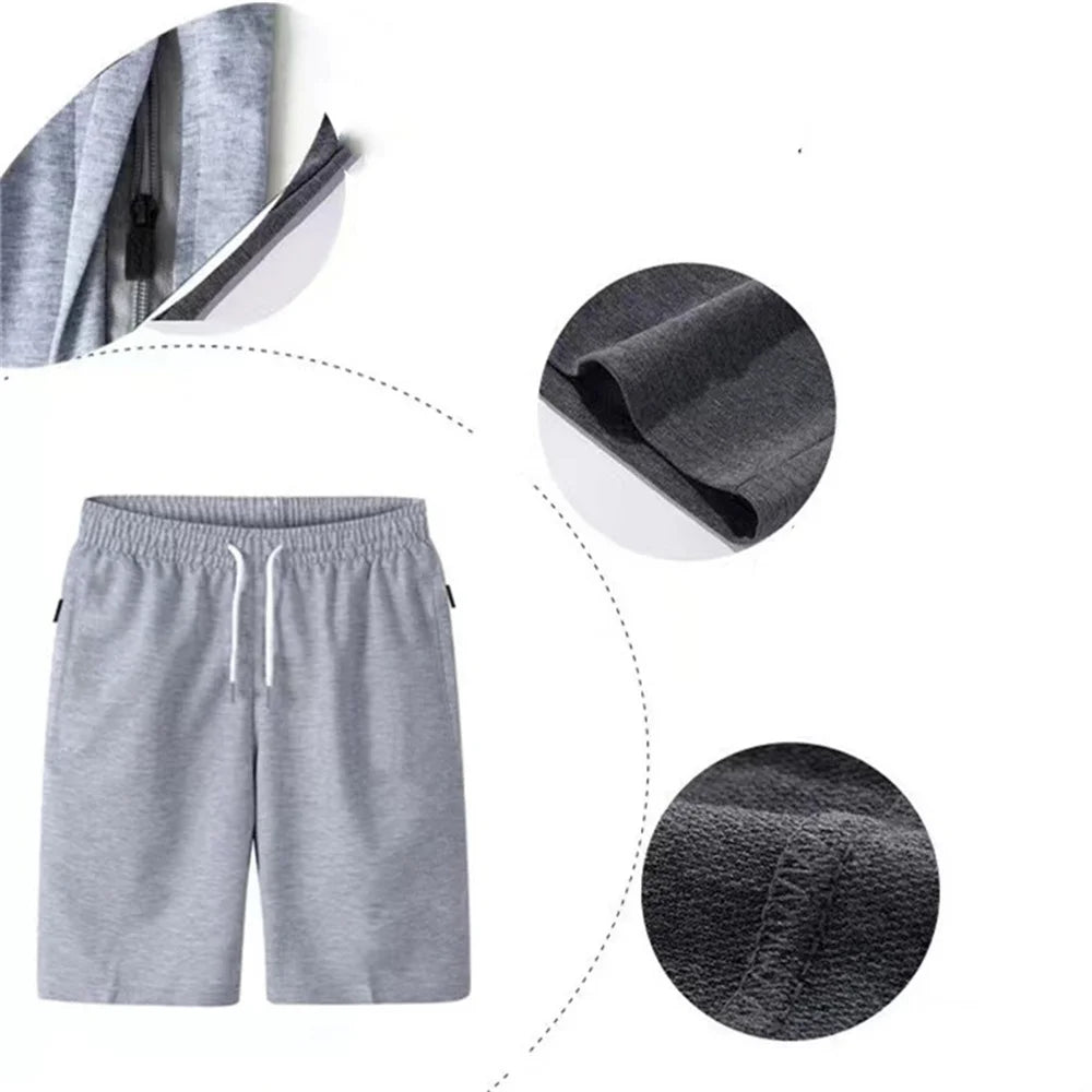 Men's lightweight drawstring beach shorts with zippered pockets – summer casual wear - light gray