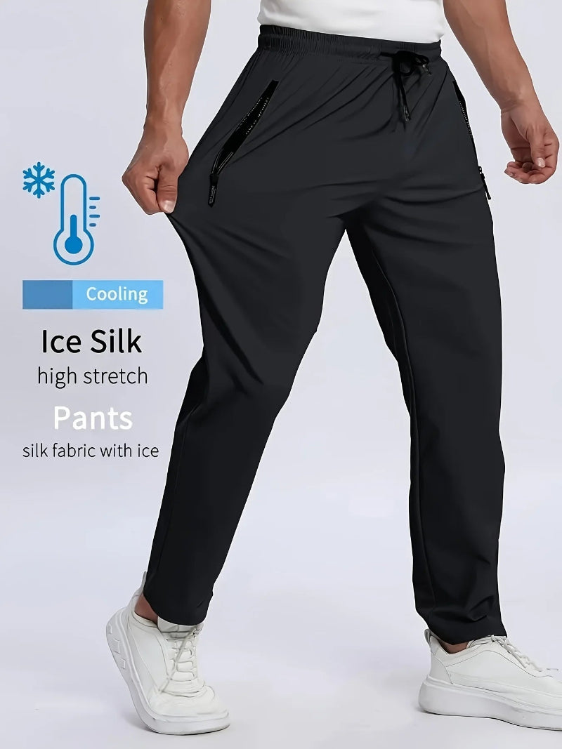Black silk pants with cooling feature on a white background