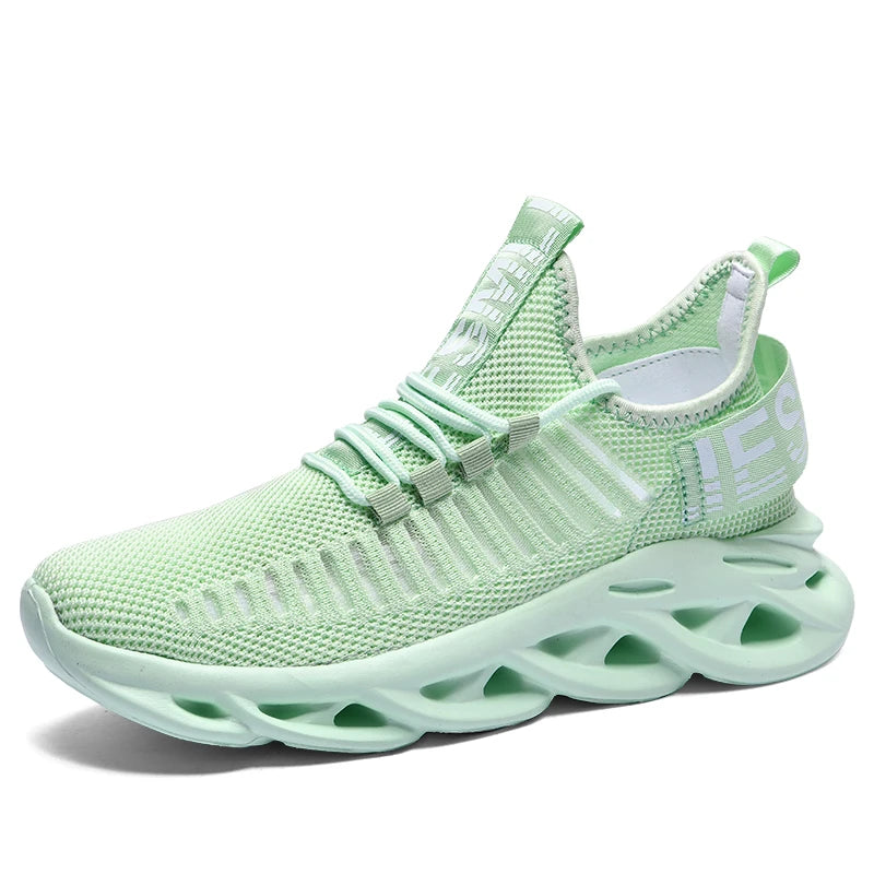 Men and women’s breathable mesh running sneakers – casual tennis sports shoes. green