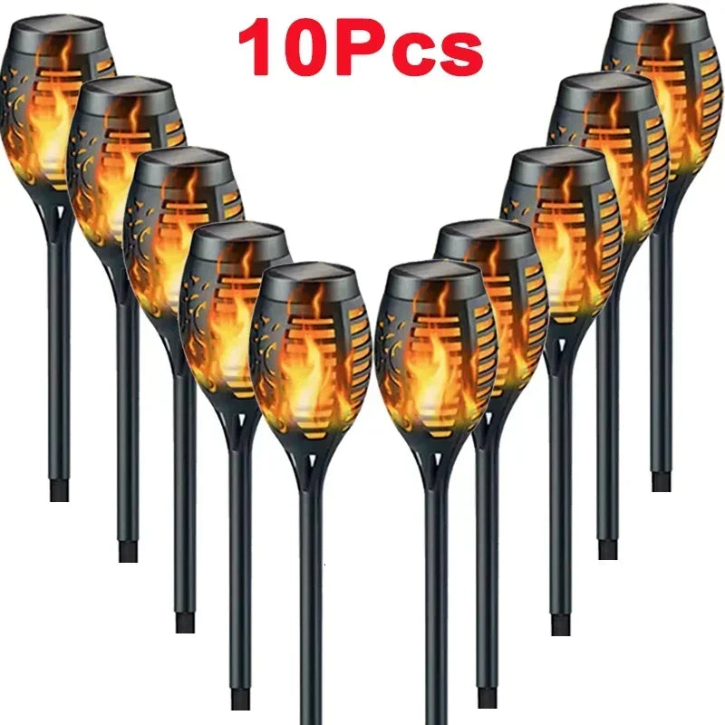 Waterproof solar flame torch lights for garden, patio, and path decoration. - flames 10
