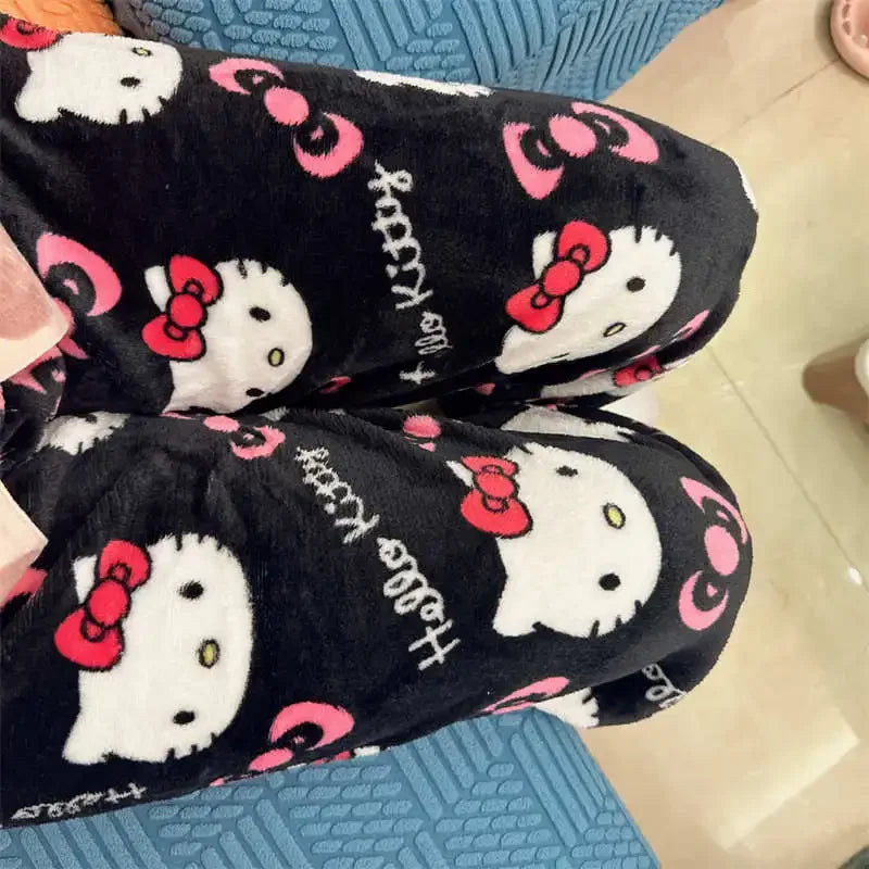 Hello Kitty Fleece Coral Pajama Pants -black