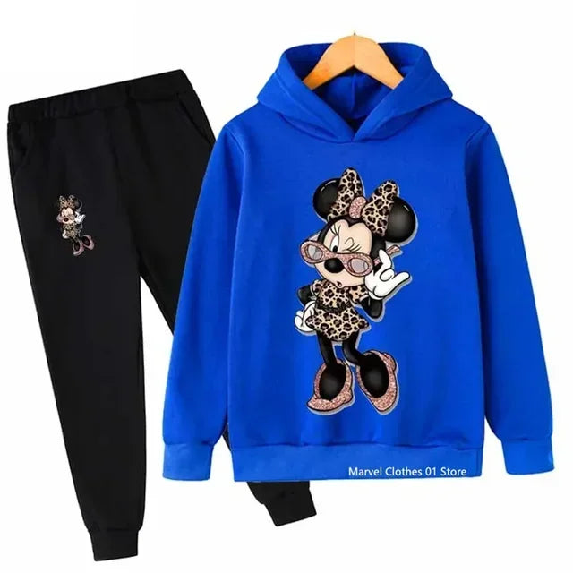 Children’s Minnie Mouse hoodie and pants set for boys and girls, cozy long sleeve outfit blue black 2