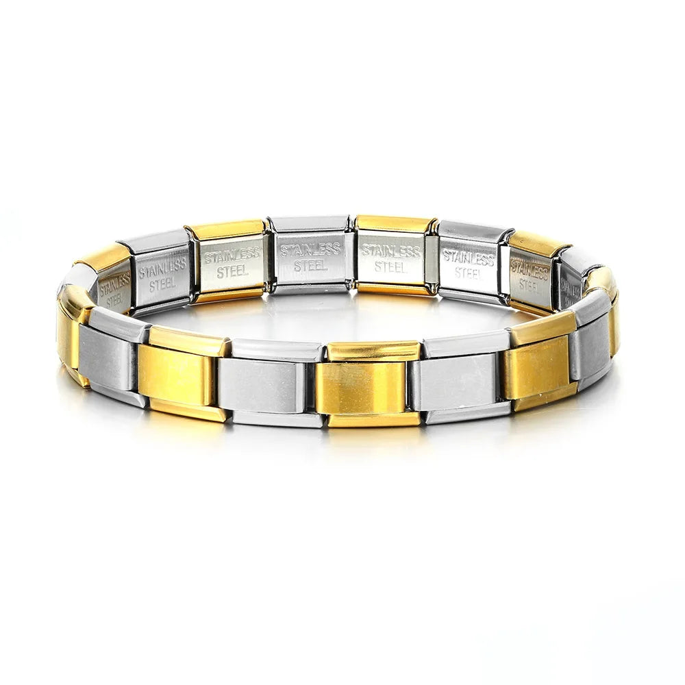 9mm stainless steel Italian charm bracelet with elastic DIY link chain - gold silver
