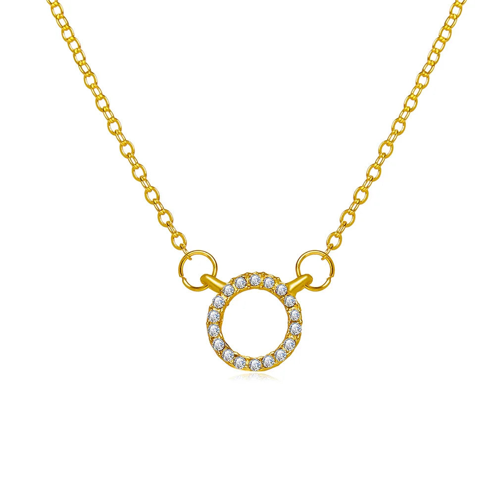 Golden crystal circle pendant necklace for women – elegant trendy jewelry white background