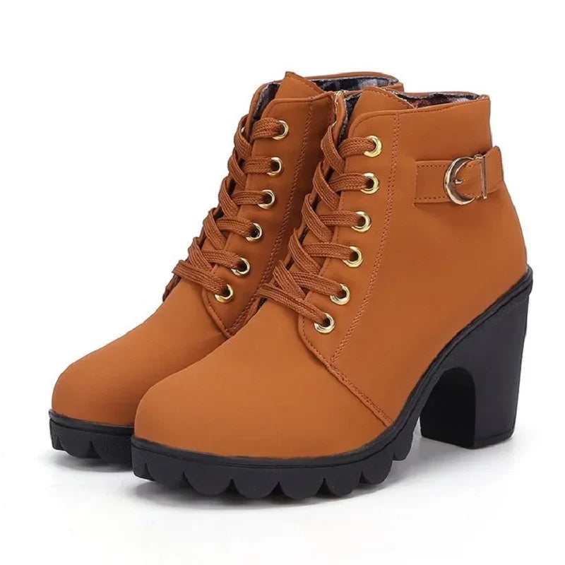 Front view of 2024 women’s lace-up high heel pumps boots- 5