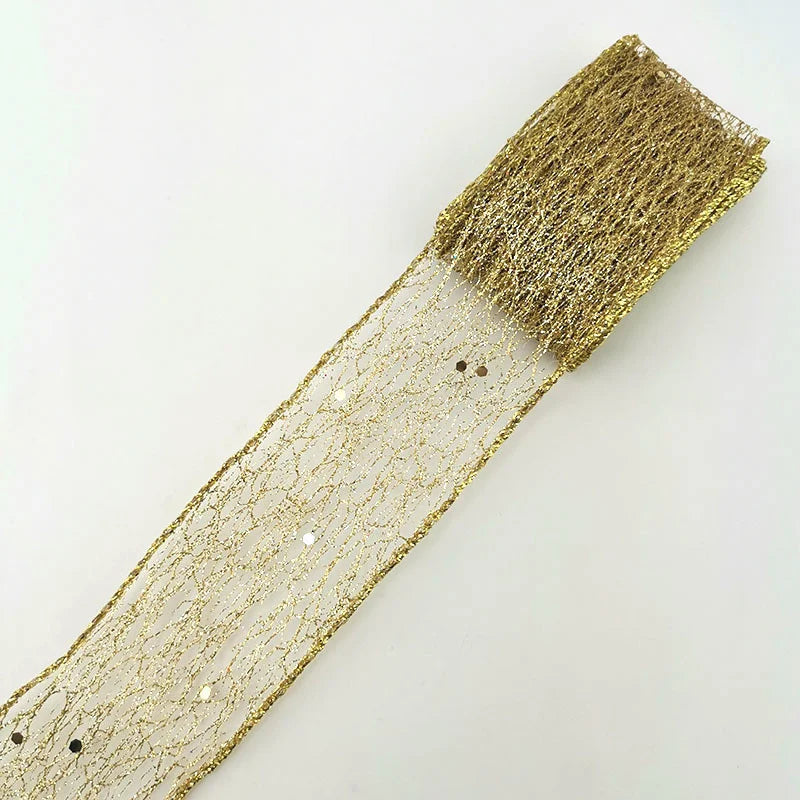2-meter roll of 50mm shiny gold hollow-out ribbon. gold 06