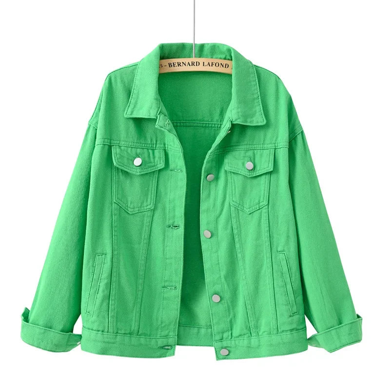 Green denim jacket on a white background with 'Bernard Lafont' label.