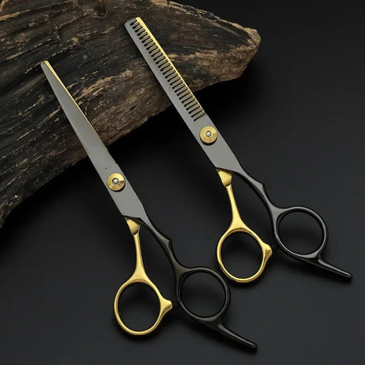 Professional Black and Golden Stainless Steel Hair Cutting Scissors and Thinning Shears -01