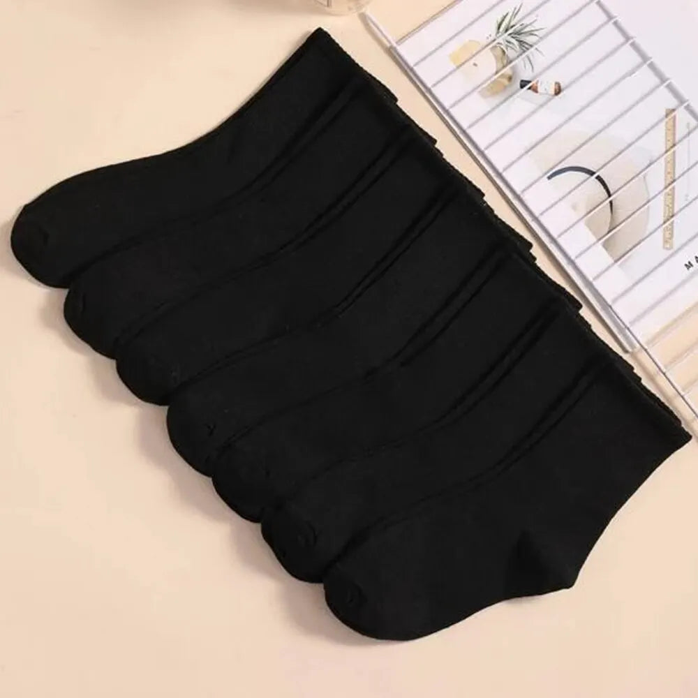 7 pairs of black and white mid-length breathable unisex socks for casual and sportswear - seven black 20