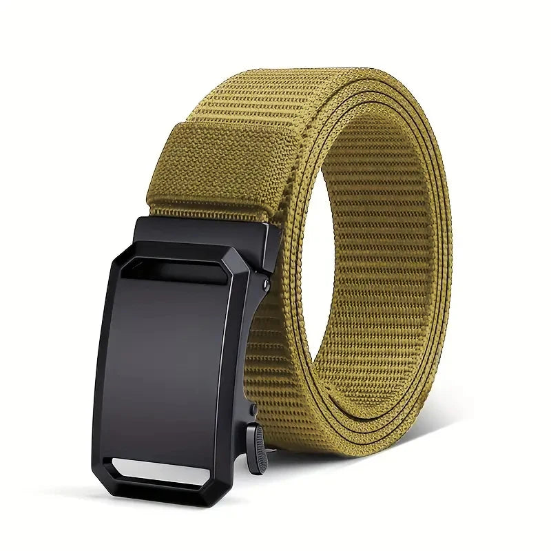 Men’s tactical nylon belt with automatic metal buckle for work and sport  -  Khaki