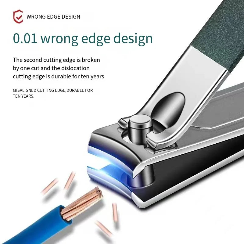 Nail clipper with text about wrong edge design and durability