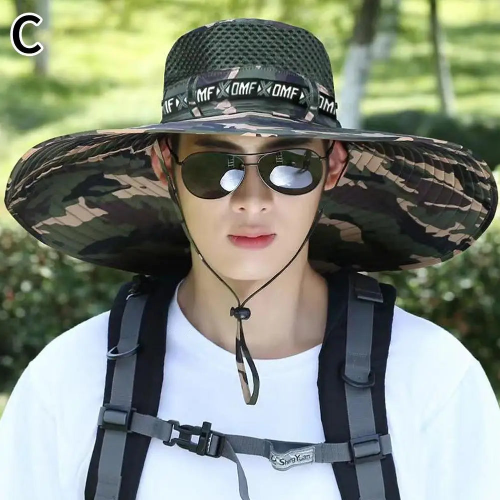 Summer large sun hat for men and women with breathable mesh and UV protection -beige army