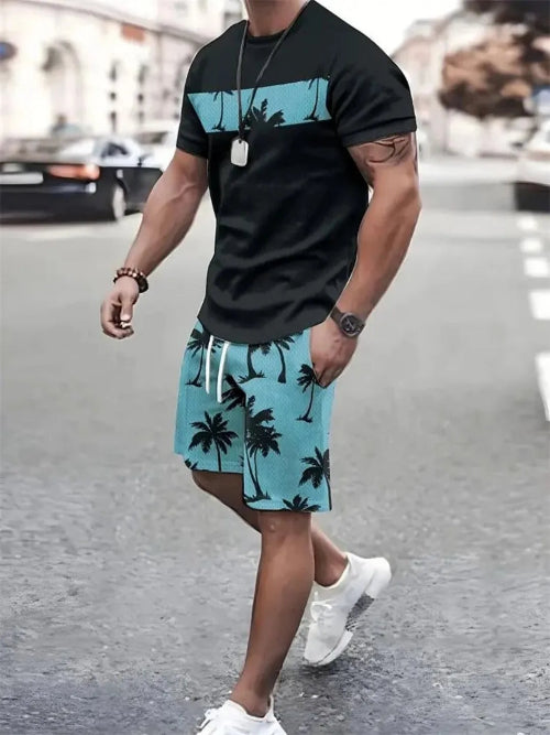 Men's crewneck T-shirt and shorts. - blue2
