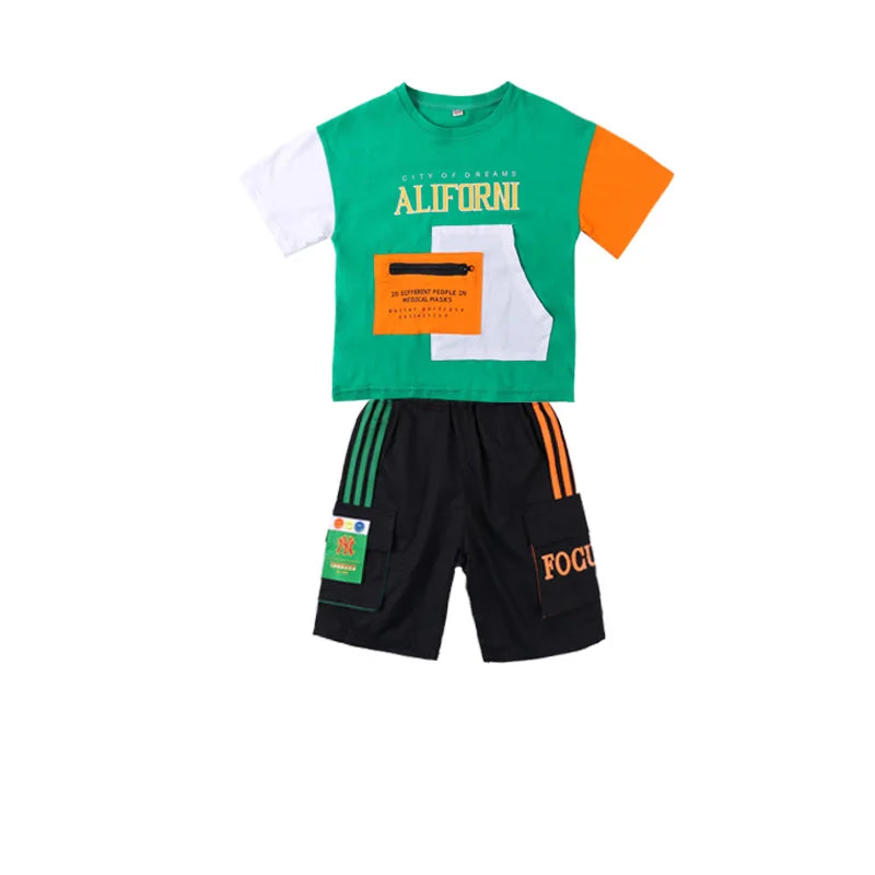 T-shirt plus shorts 4 - 14 Years. - green. black
