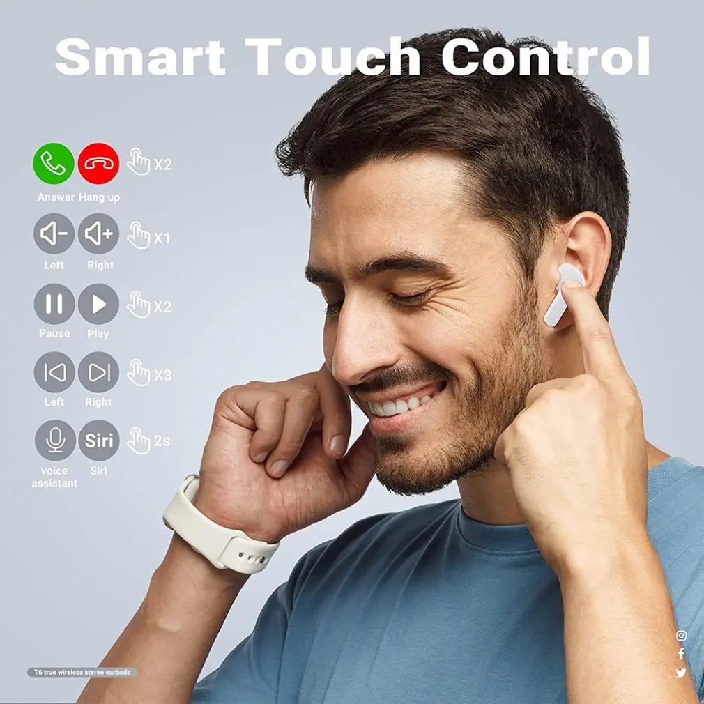 TWS wireless Bluetooth earbuds with transparent case, LED display, ENC mic, and stereo sound - smart touch control